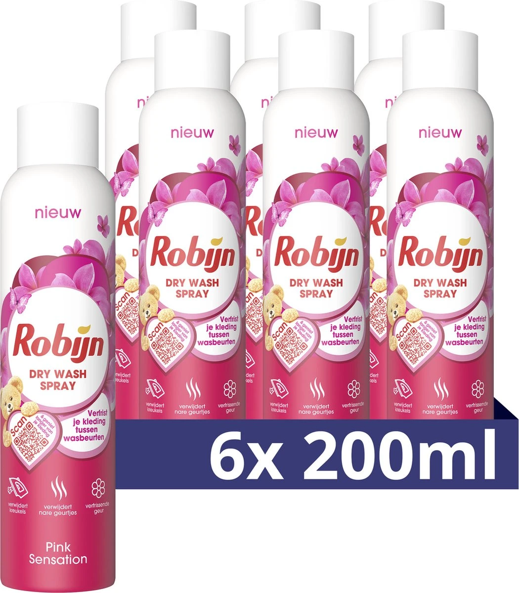 Robijn Pink Sensation Dry Wash Spray - 6 x 200 ml - Voordeelverpakking Robijn Pink Sensation Dry Wash Spray - 6 X 200 Ml - Voordeelverpakking -bol winkel 1050x1200 1