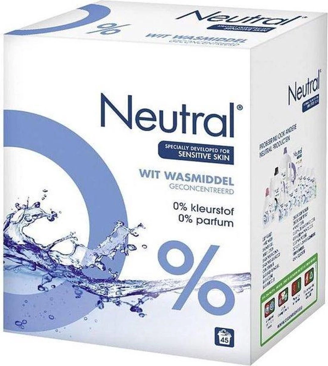 Neutral 0% Wit Parfumvrij Waspoeder - 45 wasbeurten - Wasmiddel Neutral 0% Wit Parfumvrij Waspoeder - 45 Wasbeurten - Wasmiddel -bol winkel