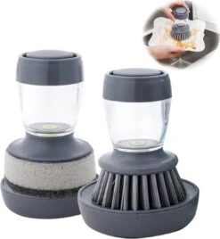 Afwasborstel Met Zeepdispenser – Met 3 Verschillende Opzet Stukken – Inclusief Houder – Grijs – Afwas Borstel Zeepreservoir – Zeep Handborstel – Doseerpomp – Afwasmiddel Dispenser – Navulbaar -bol winkel 1107x1200 3