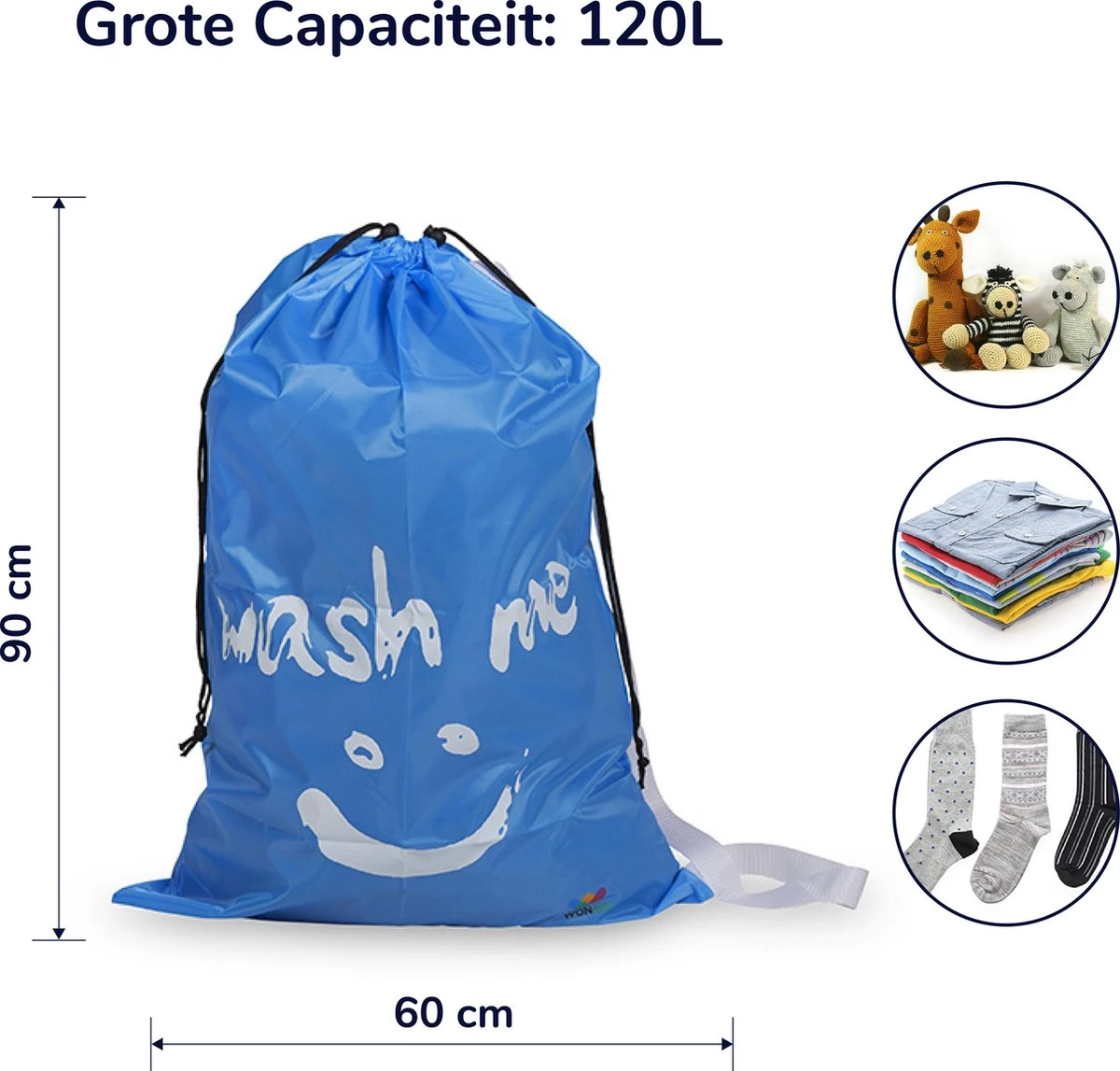 Wonair - Grote waszak - 60x90cm - Hemelsblauw - Met trekkoord en draagband Wonair - Grote Waszak - 60x90cm - Hemelsblauw - Met Trekkoord En Draagband -bol winkel