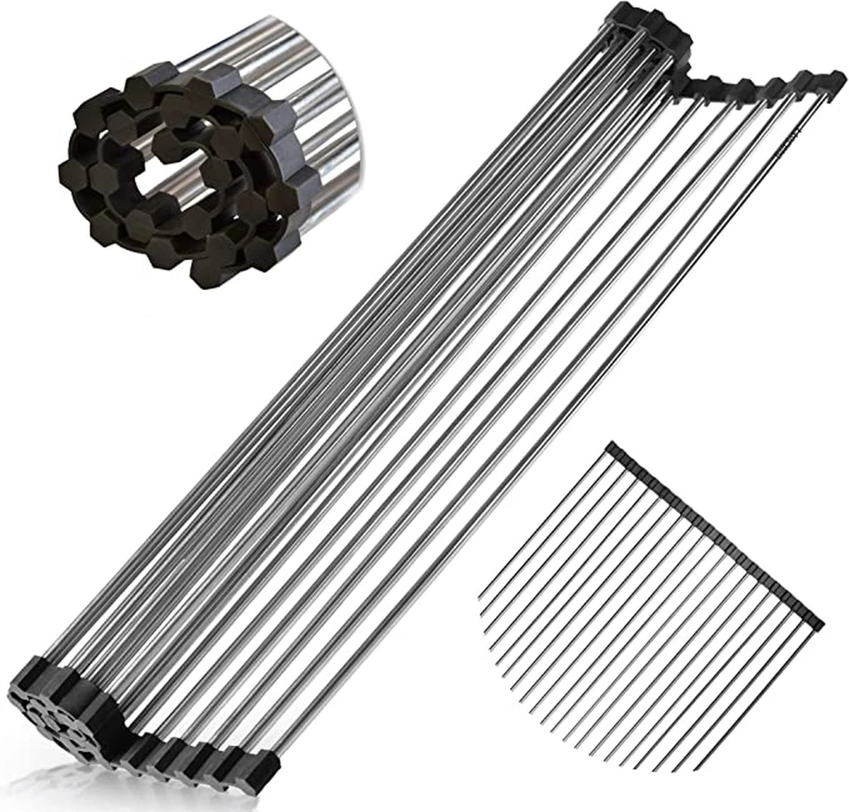 iBright Oprolbare Afdruiprek - Pannen rooster hittebestendig - Afdruiprooster - Pannenonderzetter - RVS Zwart IBright Oprolbare Afdruiprek - Pannen Rooster Hittebestendig - Afdruiprooster - Pannenonderzetter - RVS Zwart -bol winkel 1200x1148 16