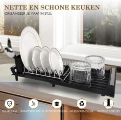 MIRI Afdruiprek – Afwasrek – Uitschuifbaar – Met Lekbak In Gootsteen – Afwas – Roestvrij Staal – Zwart 6 MIRI Afdruiprek – Afwasrek – Uitschuifbaar – Met Lekbak In Gootsteen – Afwas – Roestvrij Staal – Zwart -bol winkel 1200x1183 6