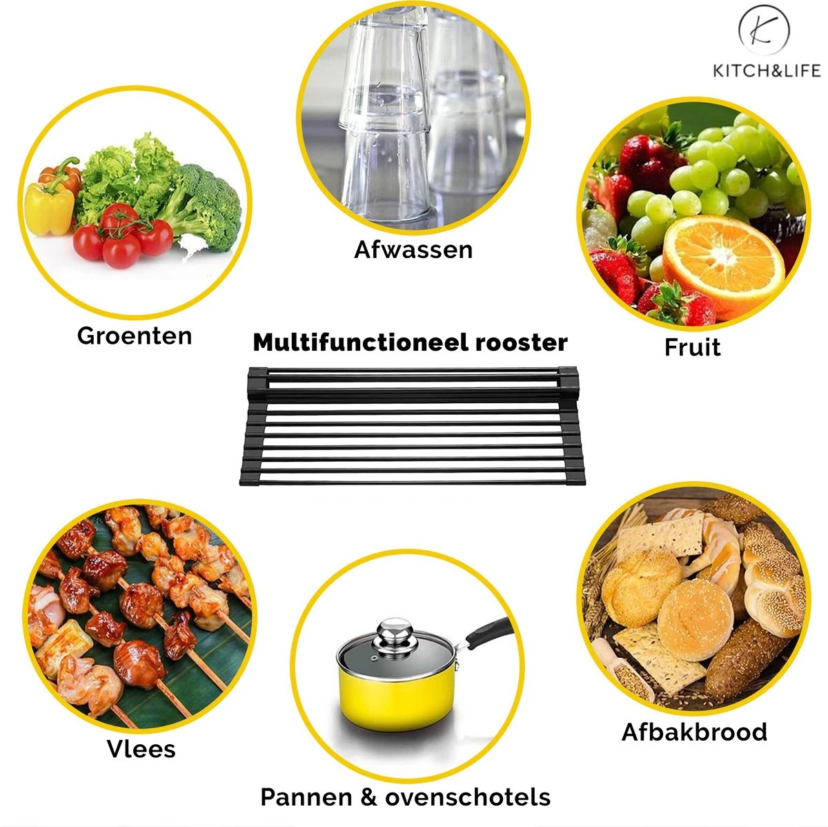 Kitch&Life Afdruiprek oprolbaar - Mat Zwart - Pannenonderzetter - Afdruipmat - Keukenrek 3-in-1 Kitch&Life Afdruiprek Oprolbaar - Mat Zwart - Pannenonderzetter - Afdruipmat - Keukenrek 3-in-1 -bol winkel 1200x1198 72