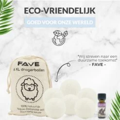 FAVE Drogerballen XL - 6 Stuks - Inclusief 2x Lavendelolie & Opbergzakje - Wasbol - Wasballen - Doseerbol - Droogballen - Duurzaam 7 FAVE Drogerballen XL - 6 Stuks - Inclusief 2x Lavendelolie & Opbergzakje - Wasbol - Wasballen - Doseerbol - Droogballen - Duurzaam -bol winkel 1200x1200 1226