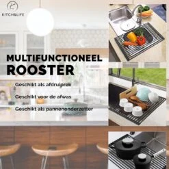 Kitch&Life Afdruiprek Oprolbaar - Mat Zwart - Pannenonderzetter - Afdruipmat - Keukenrek 3-in-1 2 Kitch&Life Afdruiprek Oprolbaar - Mat Zwart - Pannenonderzetter - Afdruipmat - Keukenrek 3-in-1 -bol winkel 1200x1200 1704