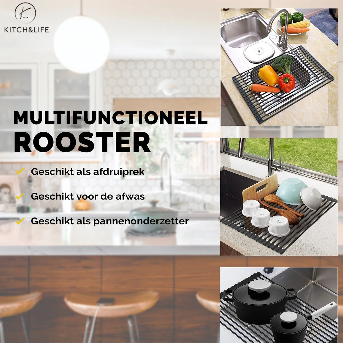 Kitch&Life Afdruiprek oprolbaar - Mat Zwart - Pannenonderzetter - Afdruipmat - Keukenrek 3-in-1 Kitch&Life Afdruiprek Oprolbaar - Mat Zwart - Pannenonderzetter - Afdruipmat - Keukenrek 3-in-1 -bol winkel 1200x1200 1704