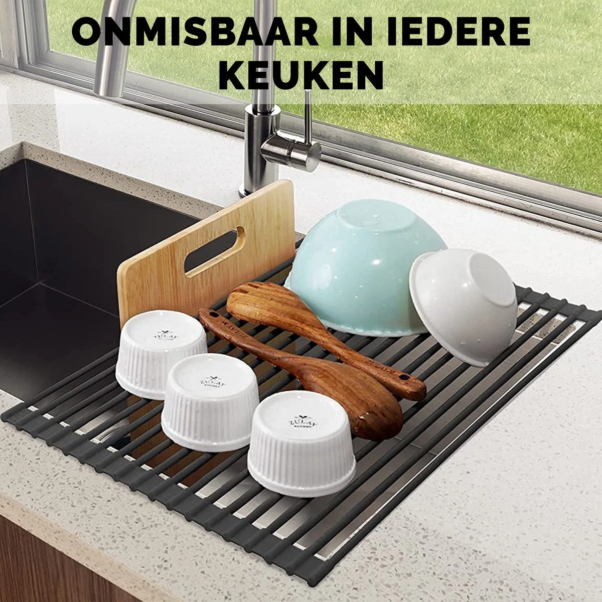 Kitch&Life Afdruiprek oprolbaar - Mat Zwart - Pannenonderzetter - Afdruipmat - Keukenrek 3-in-1 Kitch&Life Afdruiprek Oprolbaar - Mat Zwart - Pannenonderzetter - Afdruipmat - Keukenrek 3-in-1 -bol winkel 1200x1200 1708