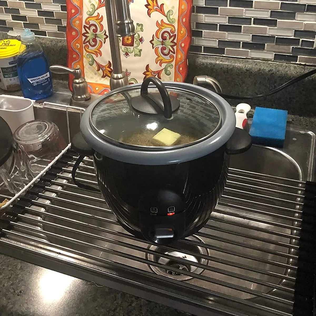 iBright Oprolbare Afdruiprek - Pannen rooster hittebestendig - Afdruiprooster - Pannenonderzetter - RVS Zwart IBright Oprolbare Afdruiprek - Pannen Rooster Hittebestendig - Afdruiprooster - Pannenonderzetter - RVS Zwart -bol winkel 1200x1200 1722