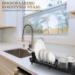 MIRI Afdruiprek – Afwasrek – Uitschuifbaar – Met Lekbak In Gootsteen – Afwas – Roestvrij Staal – Zwart 4 MIRI Afdruiprek – Afwasrek – Uitschuifbaar – Met Lekbak In Gootsteen – Afwas – Roestvrij Staal – Zwart -bol winkel 1200x1200 1755