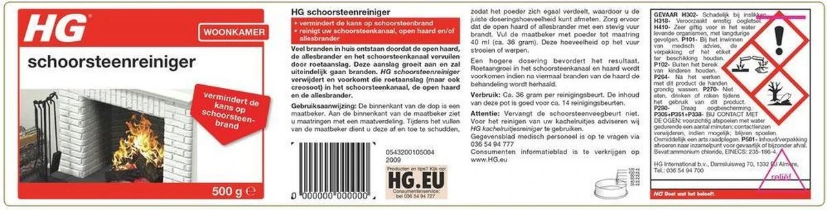 HG schoorsteenreiniger - 500 gr - voor schoorsteenkanaal, open haard en allesbrander HG Schoorsteenreiniger - 500 Gr - Voor Schoorsteenkanaal, Open Haard En Allesbrander -bol winkel