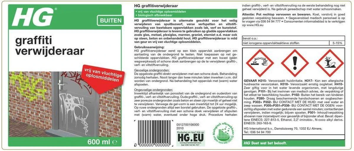 HG graffitiverwijderaar - 600ml - krachtig en veilig - biologisch afbreekbaar HG Graffitiverwijderaar - 600ml - Krachtig En Veilig - Biologisch Afbreekbaar -bol winkel