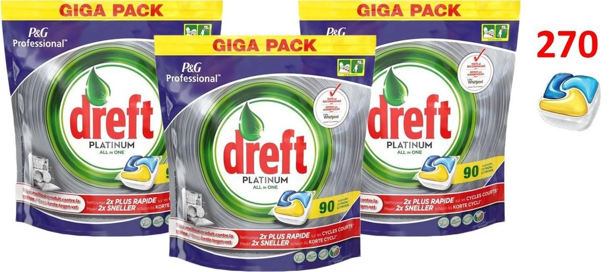 Dreft Platinum - All in one Lemon - 3 x 90 (270) Stuks - Vaatwastabletten - voordeelverpakking Dreft Platinum - All In One Lemon - 3 X 90 (270) Stuks - Vaatwastabletten - Voordeelverpakking -bol winkel 1200x531 2