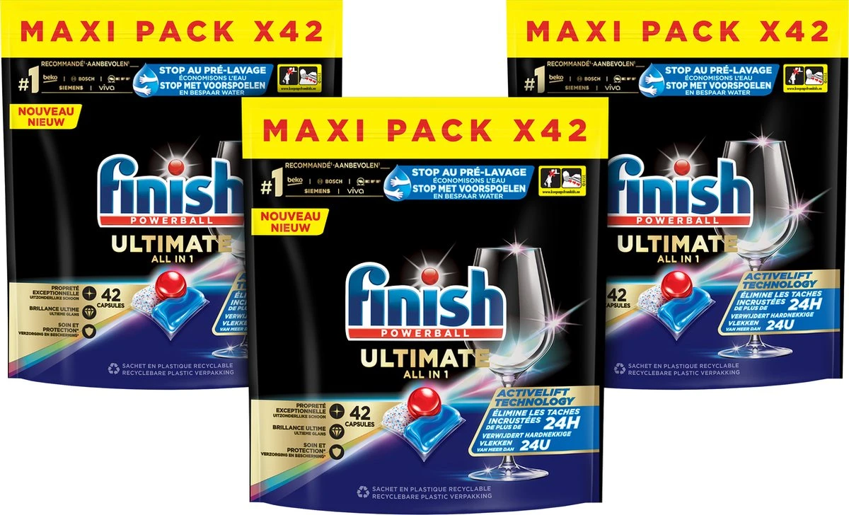 Finish Ultimate Regular Vaatwastabletten - 3x42 Capsules Promo Pack Finish Ultimate Regular Vaatwastabletten - 3x42 Capsules Promo Pack -bol winkel 1200x728 3