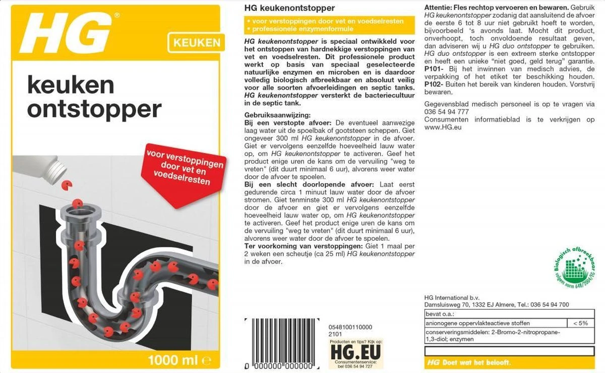 HG keukenontstopper - 1L - de NR1 ontstopper - biologisch afbreekbaar HG Keukenontstopper - 1L - De NR1 Ontstopper - Biologisch Afbreekbaar -bol winkel