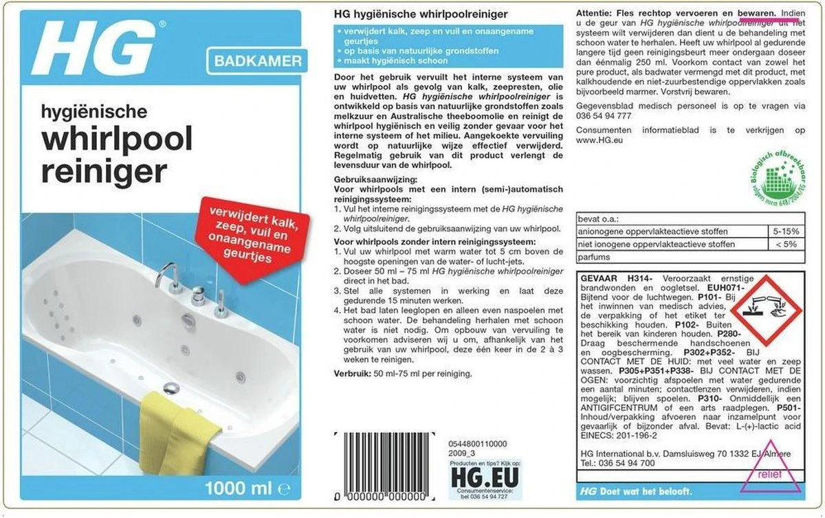 HG hygiënische whirlpool reiniger - 1L - verwijdert kalk, vet, zeep en olie - veilig in gebruik voor whirlpool en jacuzzi's HG Hygiënische Whirlpool Reiniger - 1L - Verwijdert Kalk, Vet, Zeep En Olie - Veilig In Gebruik Voor Whirlpool En Jacuzzi's -bol winkel