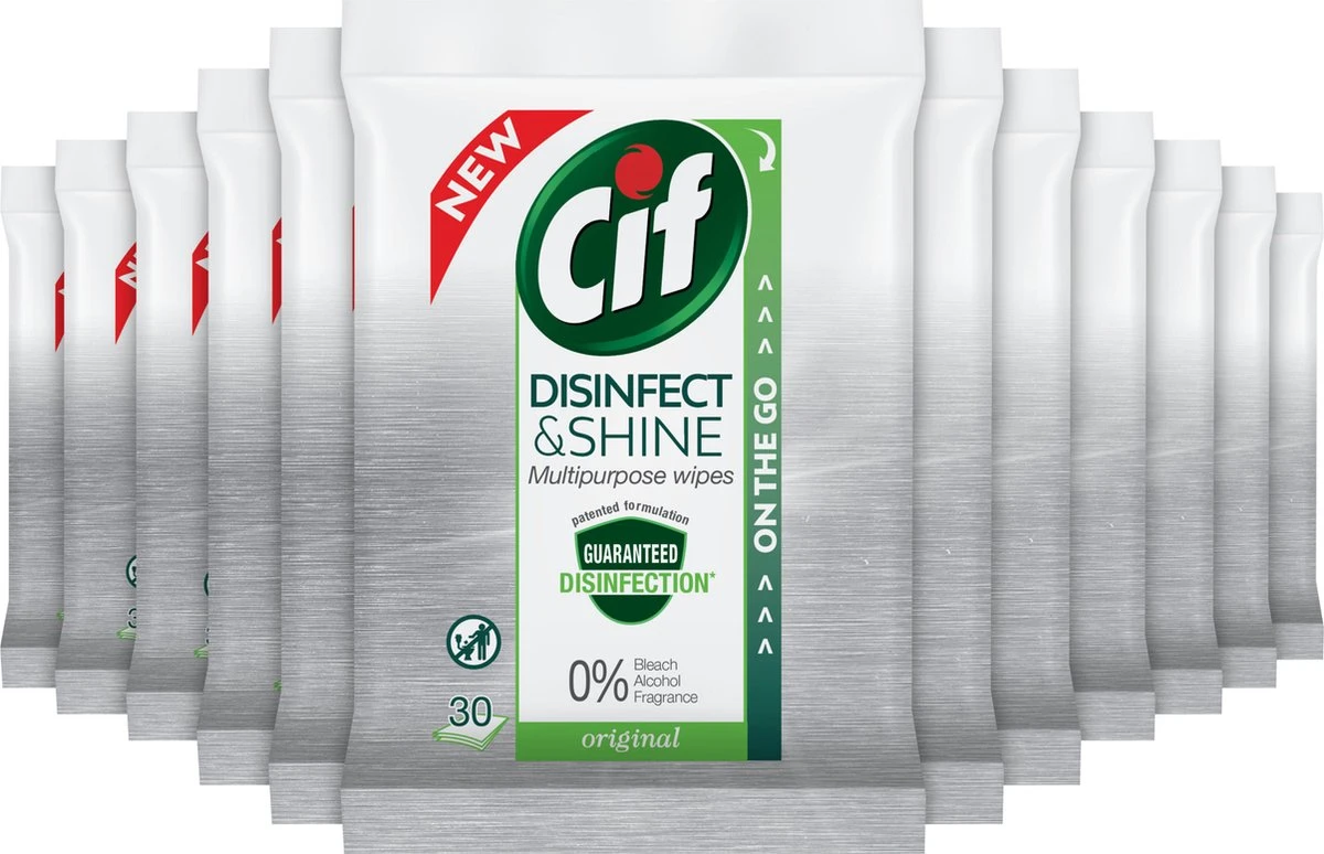 Cif Disinfect & Shine Wipes Original Desinfectie Schoonmaakdoekjes - 12 x 30 doekjes - Voordeelverpakking Cif Disinfect & Shine Wipes Original Desinfectie Schoonmaakdoekjes - 12 X 30 Doekjes - Voordeelverpakking -bol winkel 1200x774 1