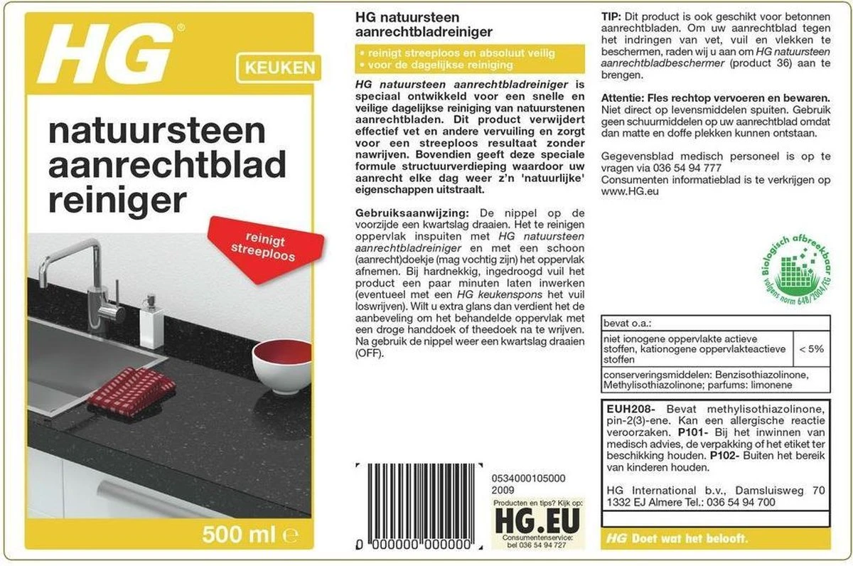 HG natuurstenen aanrechtbladreiniger - 500ml - veilig in gebruik - streeploos schoon - dagelijkse reiniging HG Natuurstenen Aanrechtbladreiniger - 500ml - Veilig In Gebruik - Streeploos Schoon - Dagelijkse Reiniging -bol winkel 1200x796 2