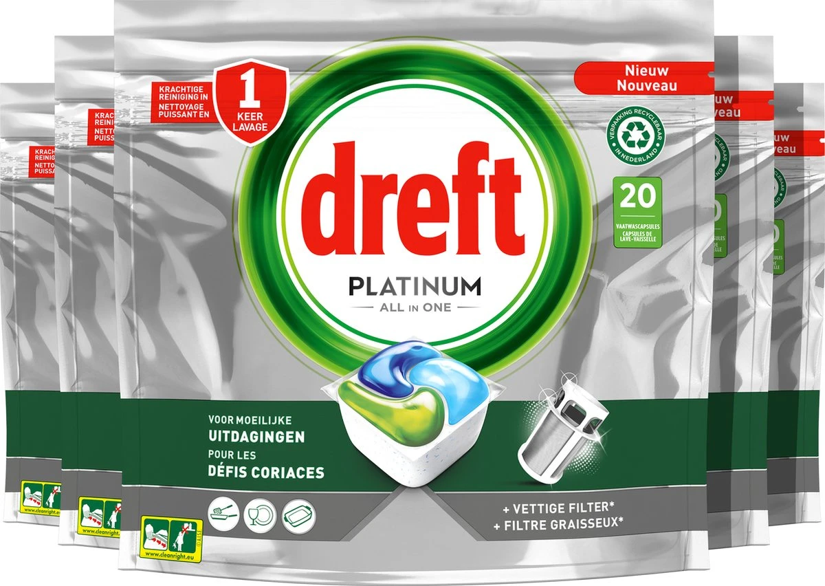 Dreft Platinum All In One - Vaatwascapsules - Original - Voordeelverpakking 5 x 20 Capsules Dreft Platinum All In One - Vaatwascapsules - Original - Voordeelverpakking 5 X 20 Capsules -bol winkel 1200x852 2