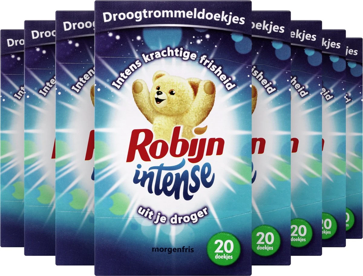 Robijn Intense Morgenfris Droogtrommeldoekjes - 9 x 20 stuks - Voordeelverpakking Robijn Intense Morgenfris Droogtrommeldoekjes - 9 X 20 Stuks - Voordeelverpakking -bol winkel