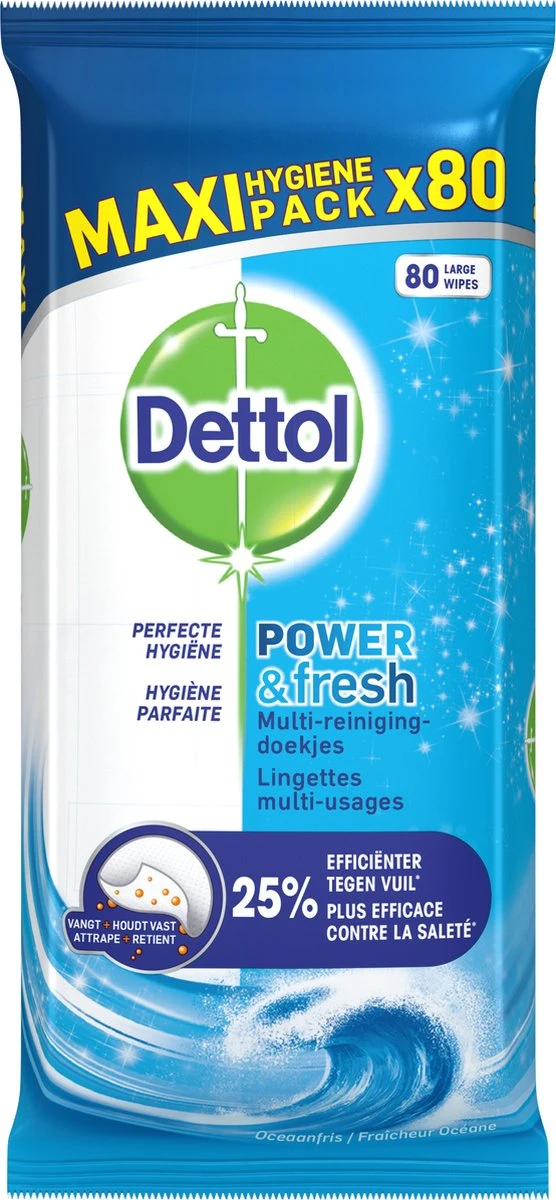Dettol - Power & Fresh - Schoonmaakdoekjes - Oceaanfris - 4 x 80 doekjes Dettol - Power & Fresh - Schoonmaakdoekjes - Oceaanfris - 4 X 80 Doekjes -bol winkel