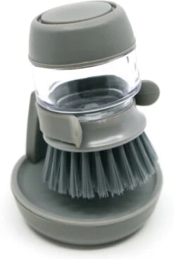Dagelijkse Benodigdheden Winkel 40 In Round Afwasborstel Met Zeepdispenser / Zeepreservoir – Inclusief Houder – Grijs – Afwas Borstel – Zeep Handborstel – Doseerpomp – Afwasmiddel Dispenser – Navulbaar