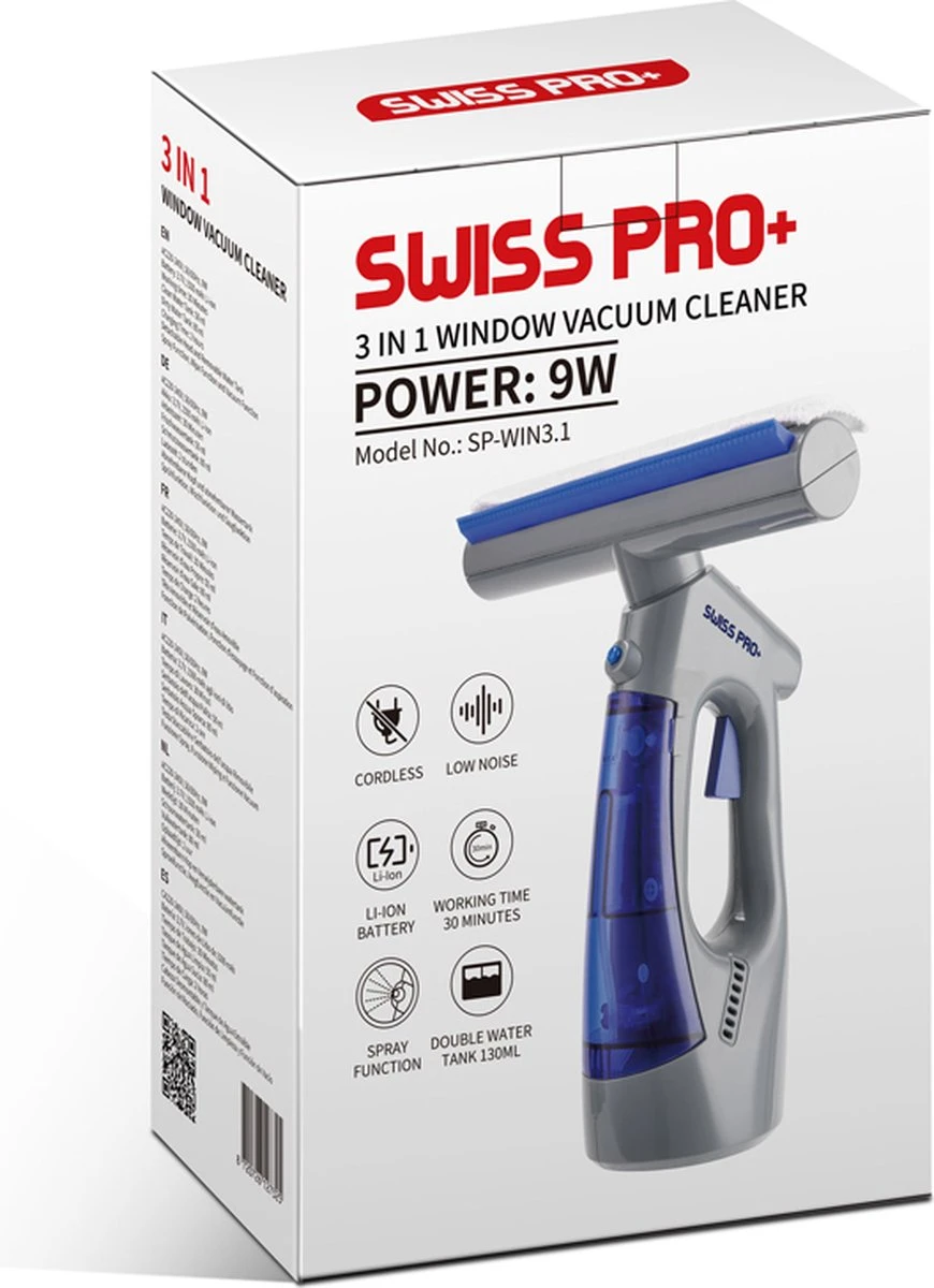 Swiss Pro+ Ruitenreiniger 3 in 1 WV 2 Blue Edition Window Vac - ca. 120 m² - Waterzuiger - incl. smalle zuigmond - Oplaadbaar - Raamwisser - Streeploos - Clicksystem - 2 Microvezeldoekjes - Met Sprayfunctie - Low Noise - Hepafilter Swiss Pro+ Ruitenreiniger 3 In 1 WV 2 Blue Edition Window Vac - Ca. 120 M² - Waterzuiger - Incl. Smalle Zuigmond - Oplaadbaar - Raamwisser - Streeploos - Clicksystem - 2 Microvezeldoekjes - Met Sprayfunctie - Low Noise - Hepafilter -bol winkel 870x1200 3