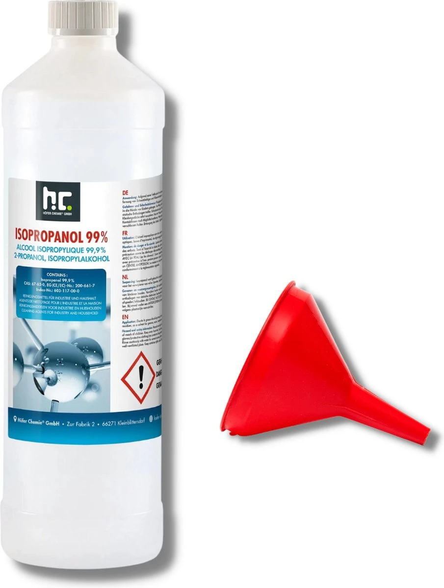 Isopropyl Alcohol - Isopropanol - IPA - Isopropyl - 99,9% Zuiver - 1000ml - Inclusief Trechter Isopropyl Alcohol - Isopropanol - IPA - Isopropyl - 99,9% Zuiver - 1000ml - Inclusief Trechter -bol winkel 905x1200 2